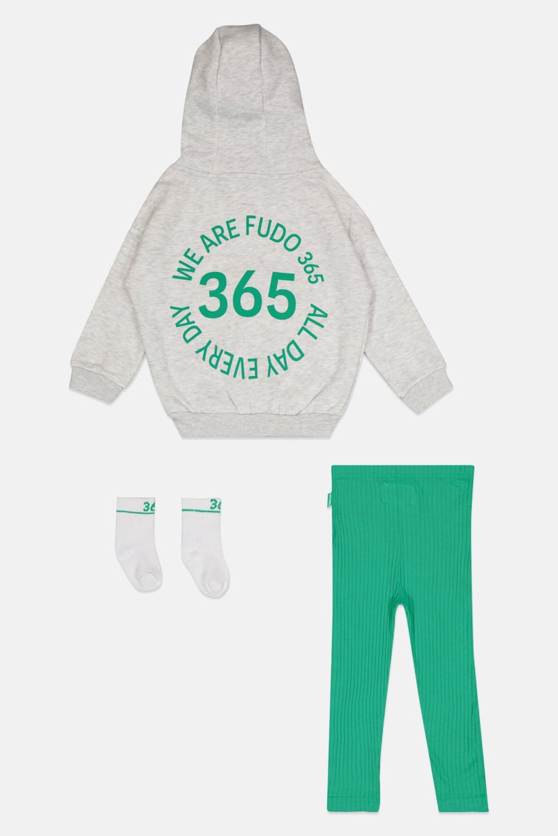 Fudo Toddlers Girl 3Pcs Hoodie With Leggings Set, Multicolor - Image 3